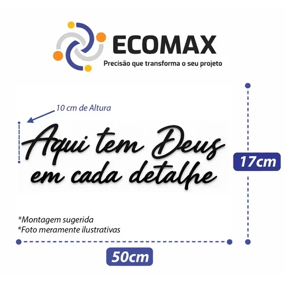 Frase Decorativa Aqui Tem Deus Cada Detalhe 3d mdf Preto