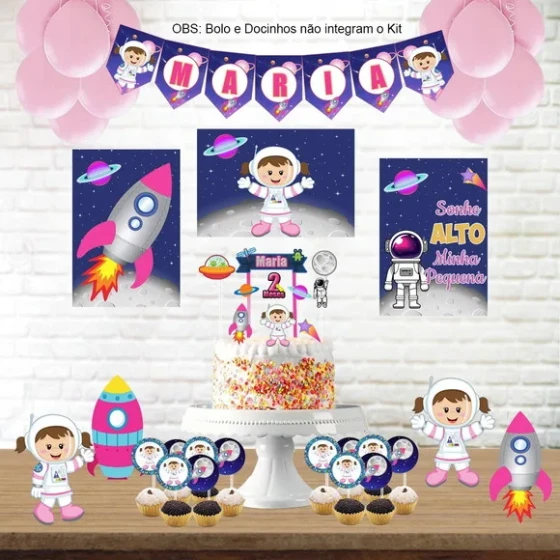 Kit Festa Astronauta Menina Rosa