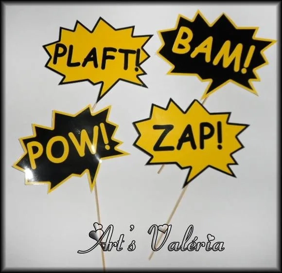 Plaquinha para Foto Onomatopeias dos Super Herois
