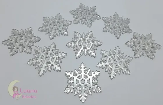 Aplique Floco de Neve Acrílico Espelhado Prata Pct c/ 24 Uni