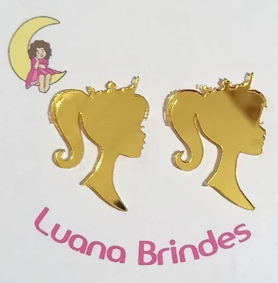 Aplique Barbie Dourado Acrílico Espelhado - Pct 6 Unid