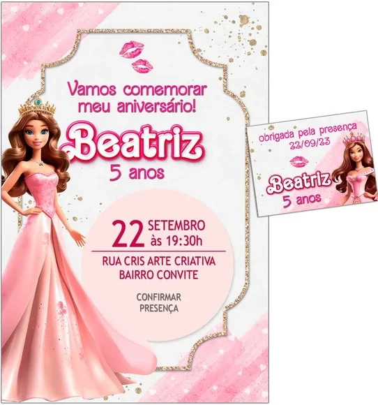 Convite Digital C/tag Boneca Barbie Rosa