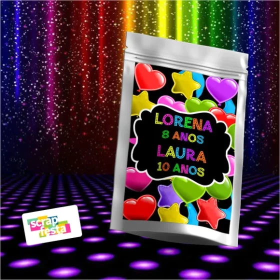 Saquinho Metalizado 14x20 Personalizado Festa Balada Neon