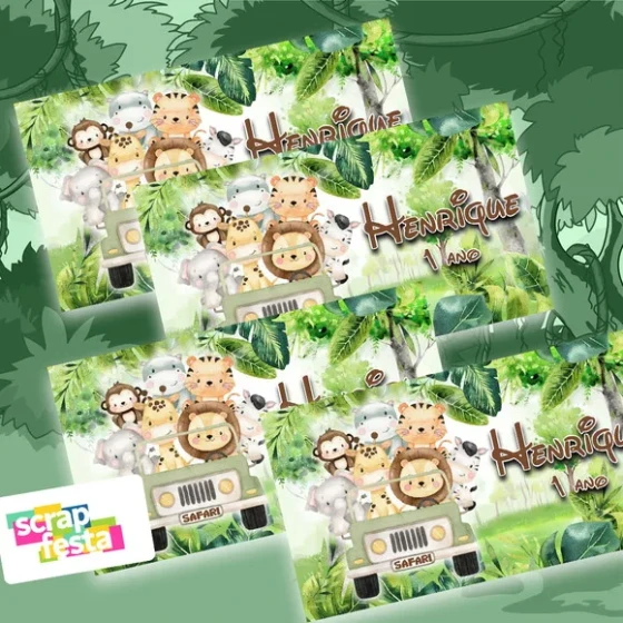 Adesivo Personalizado Retangular 9x5 Safari Aquarela