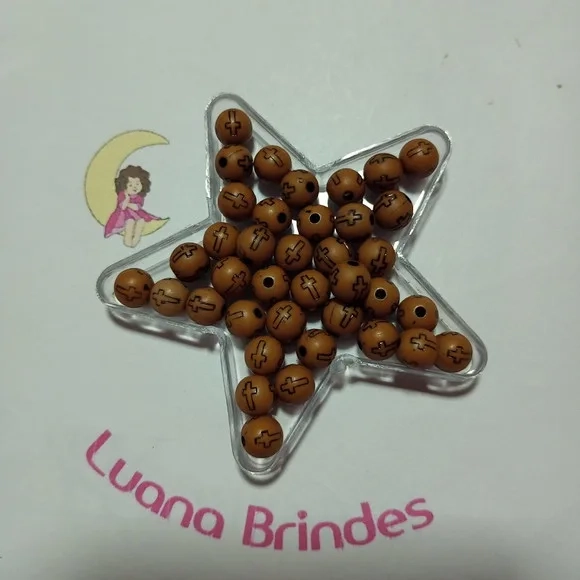 Bolinha Marrom com Cruz Preta 8mm Pct 100 Unidades