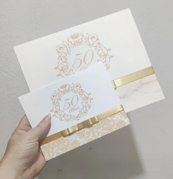 Convite Bodas de Ouro com Envelope - 23,5x19cm - Grande