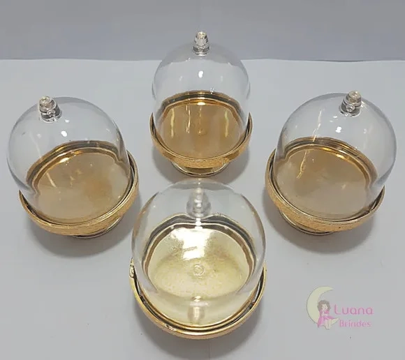 Mini Cúpula Transparente E Dourado De Acrílico -pct C/9 Unid