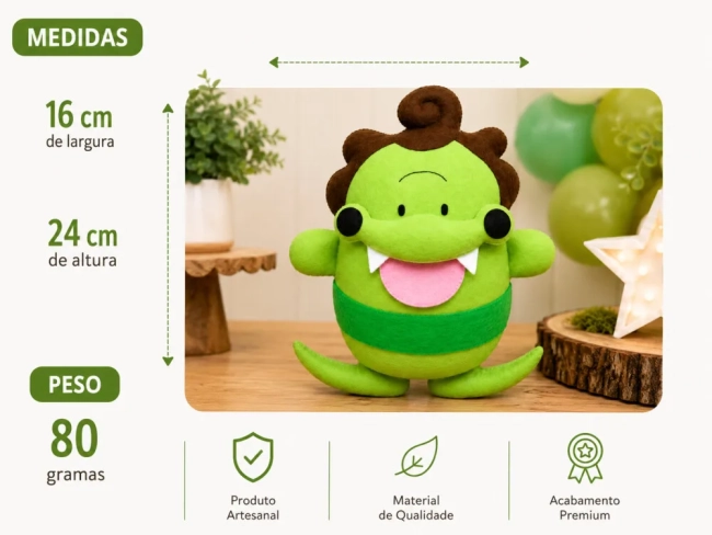 Boneco Jacaré Em Feltro Artesanal 24 Cm Decoração Festa