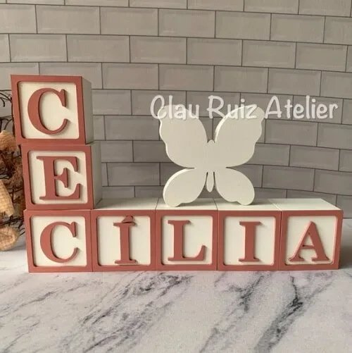 Decoração Bebê - Cubos 6x6cm Ts + Borboleta
