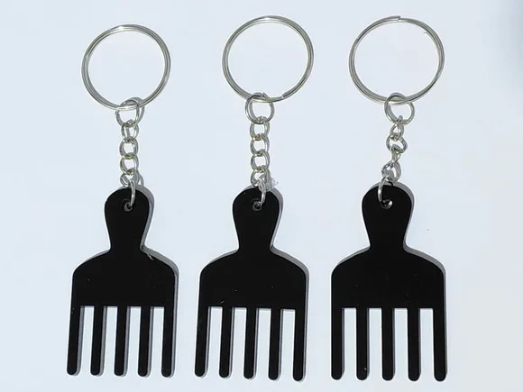 Chaveiros de Pente Garfo 5cm Acrílico Preto Pct C/5 Unidades