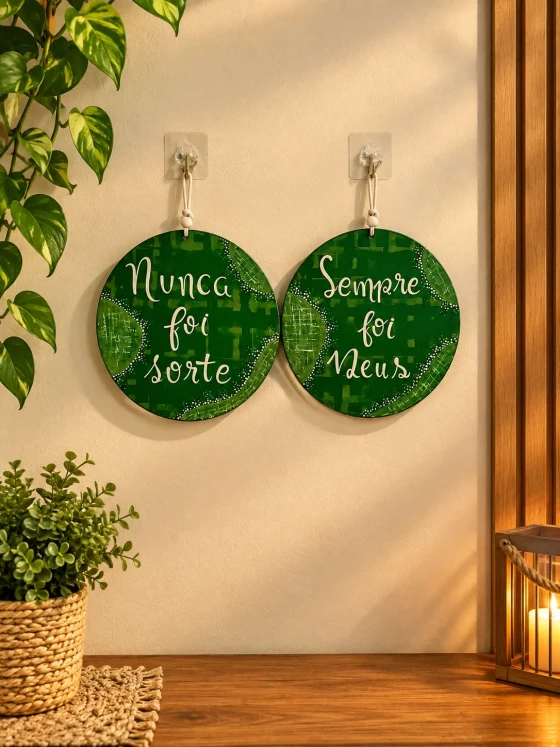 Kit 2 Placas Decorativas Parede MDF Nunca Foi Sorte Sempre Foi Deus 20cm