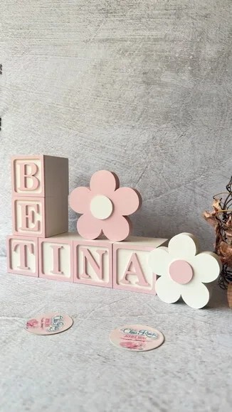 Flores + Cubos 6x6cm Candy Ts Decoração Bebê Pastéis
