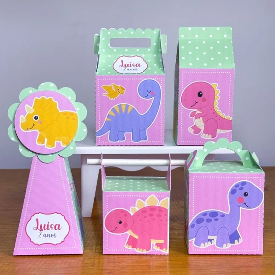 PEGUE E MONTE - Kit Festa DINOSSAURO MENINA - Decoração de Festa | Lembrancinhas | Aniversário | Personalizados