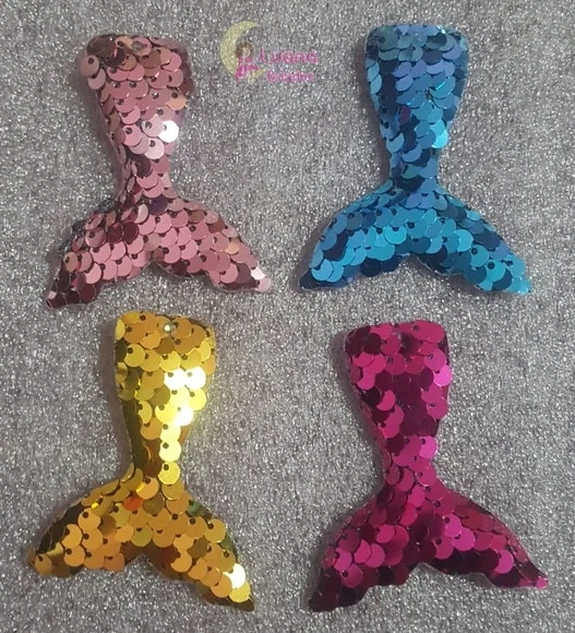 Aplique Calda de Sereia c/Lantejoulas de tecido-pct c/8 unid