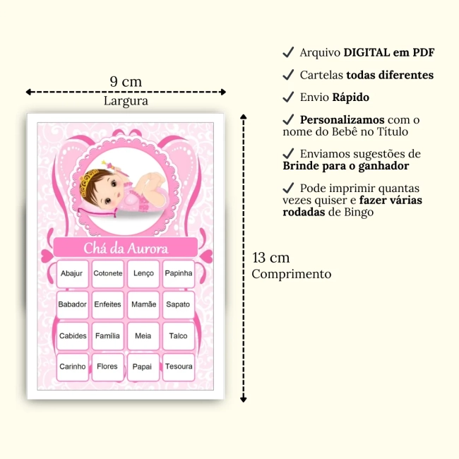 Bingo Chá de Bebê Menina Pdf Para Imprimir