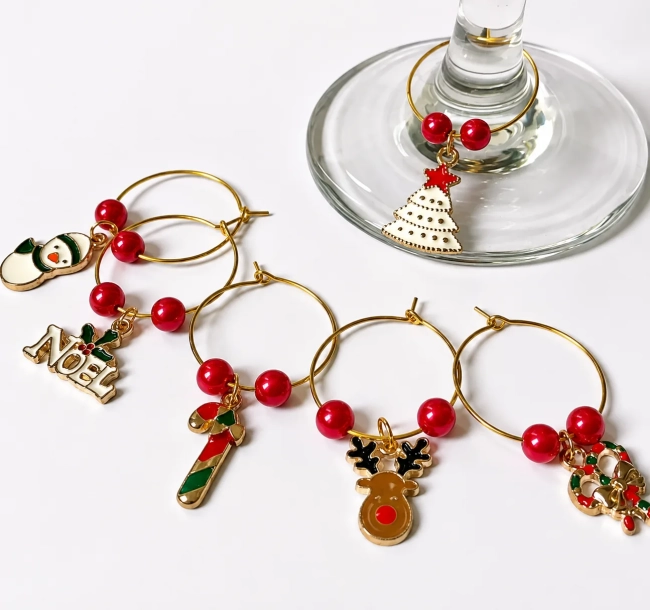 Marcadores identificador de taça natalinos esmaltados - kit com 6 aros Natal/ mesa posta ( escolha o modelo)