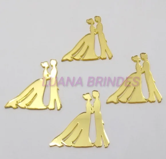 Aplique Casal em Acrílico Espelhado Dourado - 4,5cm