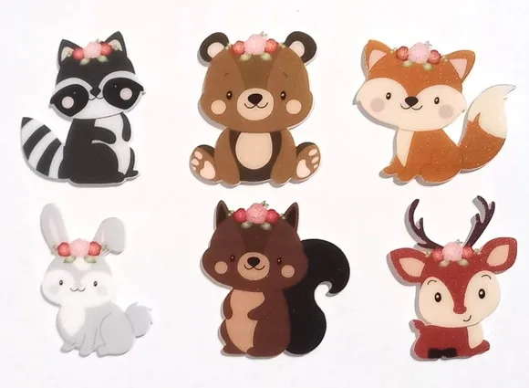 Apliques Animais Bosque Encantado Acrilico U.v- 6 Peças