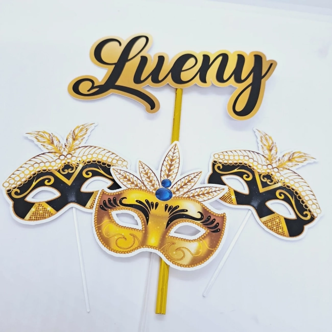 Topo de Bolo Personalizado BAILE DE MÁSCARAS - Decoração de Festa - Papelaria
