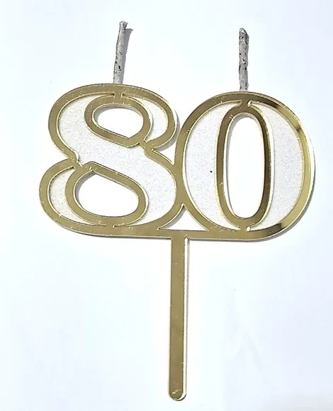 Vela 80 Anos Dourado Acrílico Pavio Magico 1 Peça