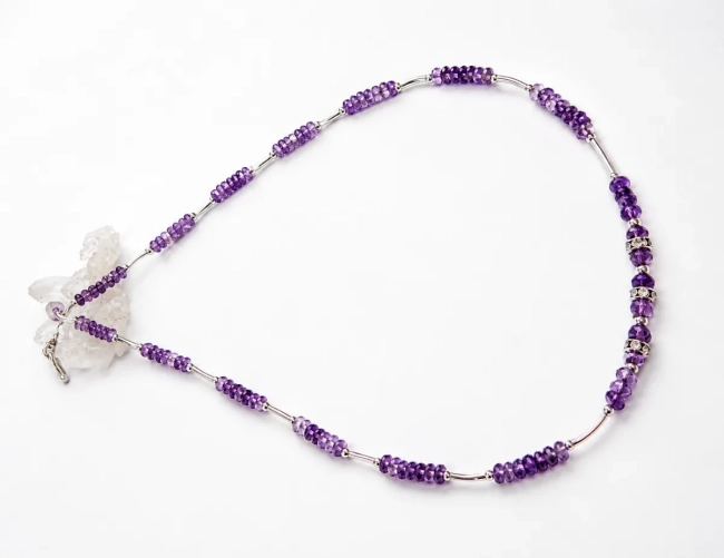 Choker Colar Ametista 3 mm Facetada Rondelle E Prata