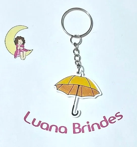 Chaveiro Guarda Chuva Amarelo Dorama Acrílico U.v 6 Unidades