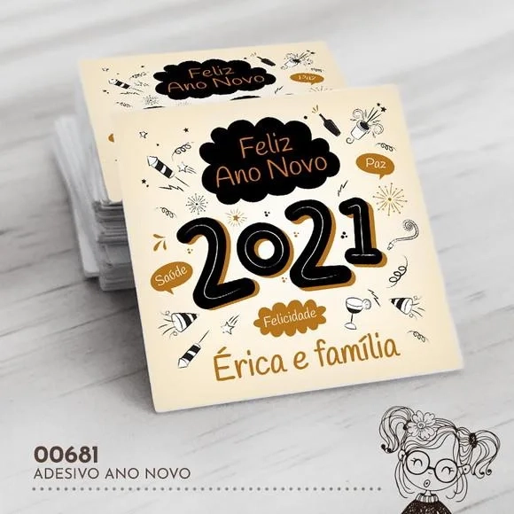 Adesivo Quadrado Feliz Ano Novo - 00681