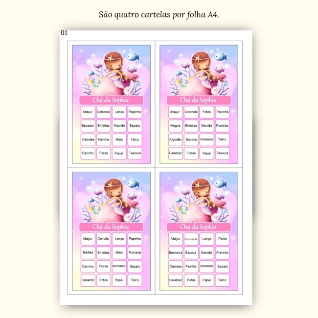 Bingo Chá de Bebê Menina Pdf Para Imprimir