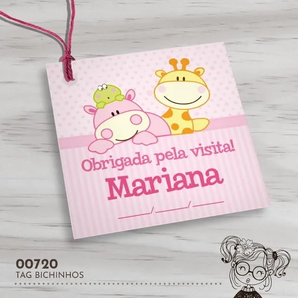 Tag Quadrada Bichinhos Rosa - 00720