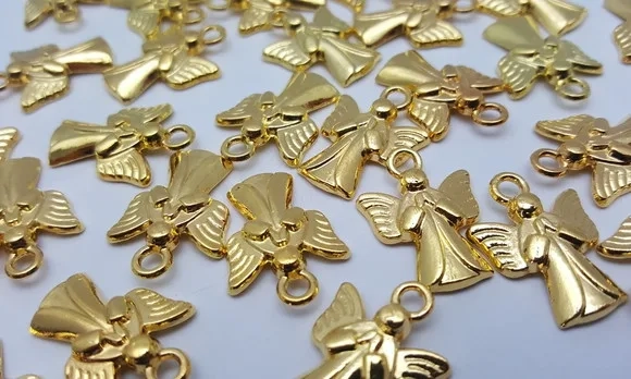 Pingente Anjo da Guarda Dourado - 2cm - Pct C/10 Unid