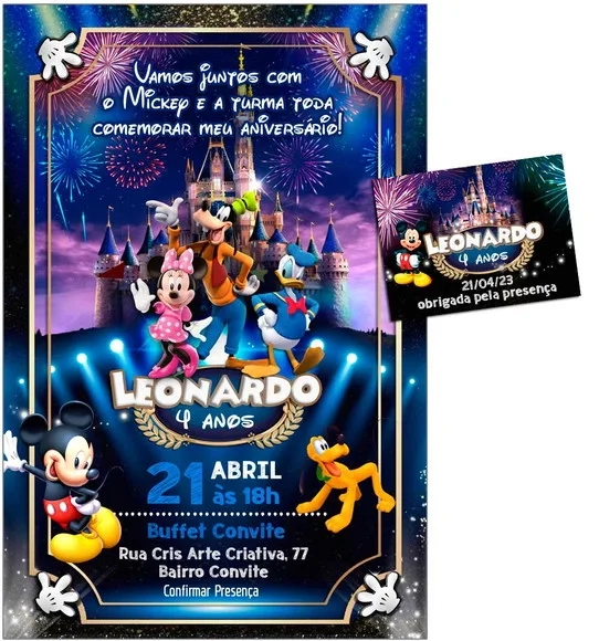 Convite Digital C/tag Castelo Disney Mickey
