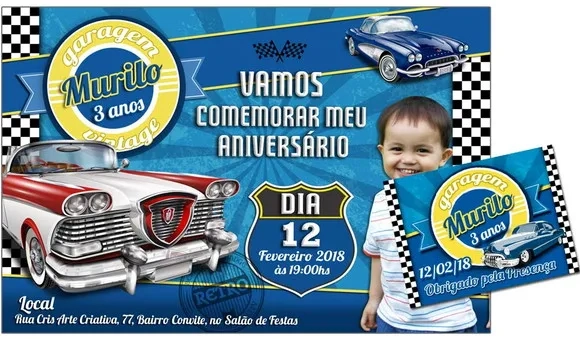 CONVITE DIGITAL C/TAG Carro Vintage Infantil
