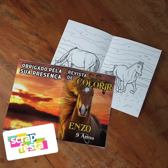 Revista Colorir + Lápis de Cor Festa Cavalos