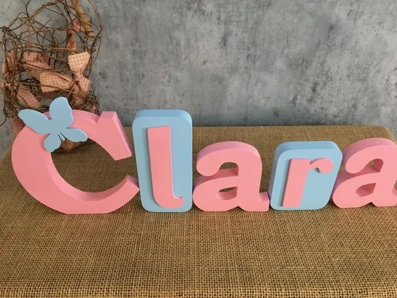 Letras de MDF -Nomes Blocos Borboleta