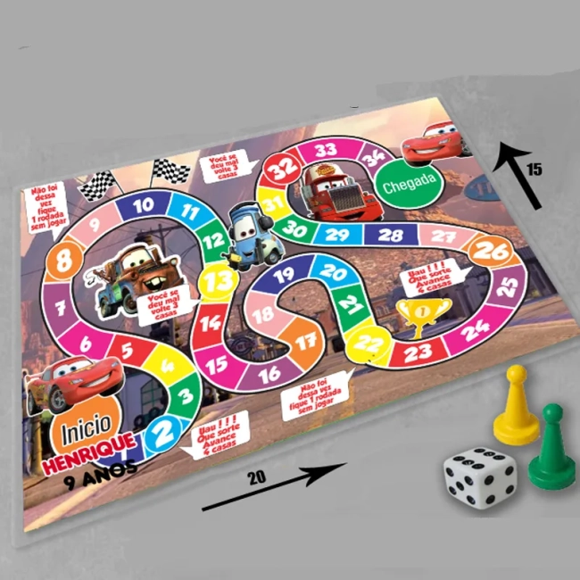 Jogo de Tabuleiro Personalizado dos Carros Disney