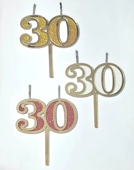 Vela 30 Anos Dourado Acrílico Pavio Magico - 1 Peça