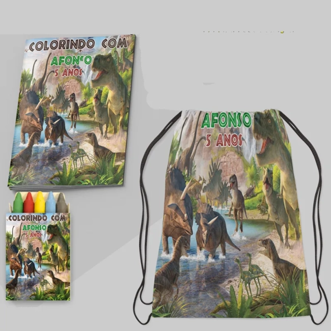 Kit Mochila e Revista de colorir para lembrancinha dos Dinossauros