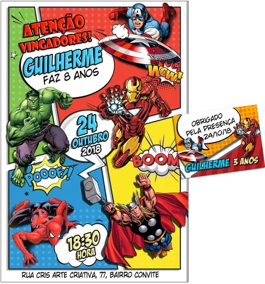 CONVITE DIGITAL C/TAG Vingadores Gibi