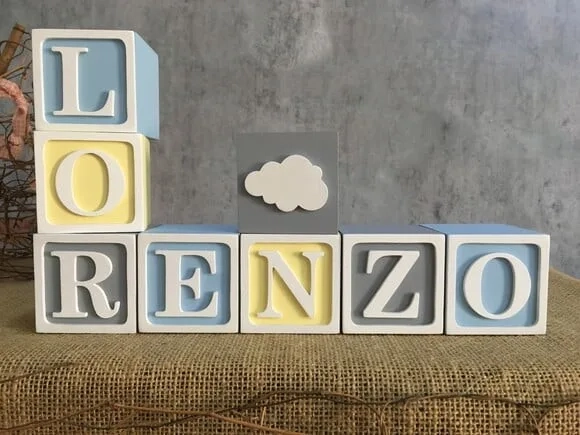 Decoração Bebê - Cubos 6x6cm Ts Nuvem