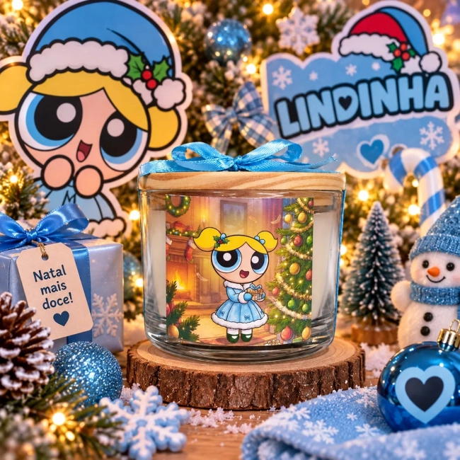 Vela Aromática no Copo Personalizada Natal As Meninas Superpoderosas - Florzinha, Docinho e Lindinha - Informar modelo
