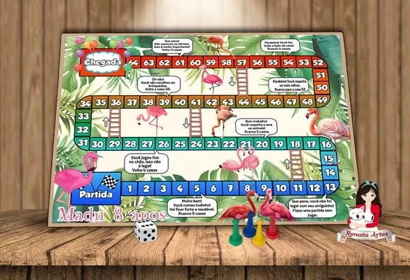 Tabuleiro Educativo Tema de Flamingos