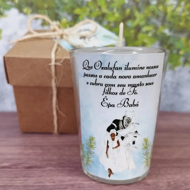 30 Unidades Vela Aromática no Copo Personalizada Orixá Oxalá, Fazemos Qualquer Tema