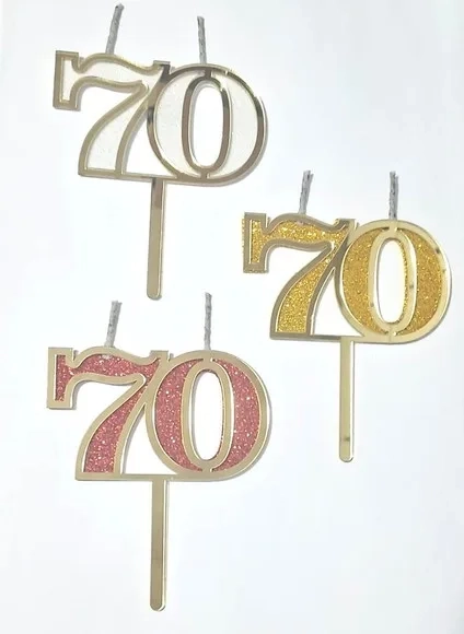 Vela 70 Anos Dourado Acrílico Pavio Magico - 1 Peça