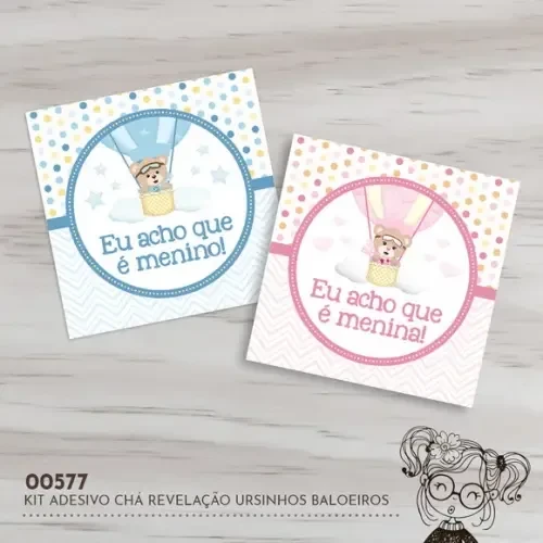 Kit Adesivos Quadrados Chá Revelação Ursinhos - 00577