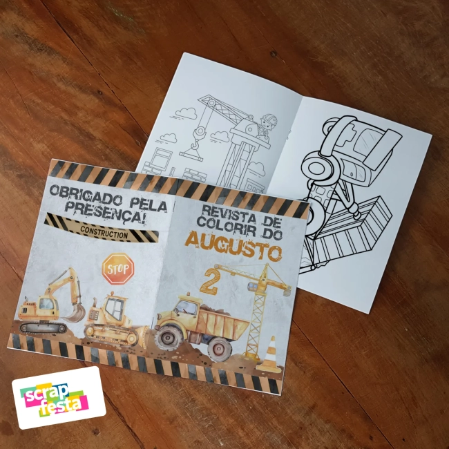 Revista Colorir+embalagem+giz de Cera Festa Construção