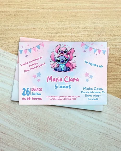Convite de Aniversário Stitch com Envelope