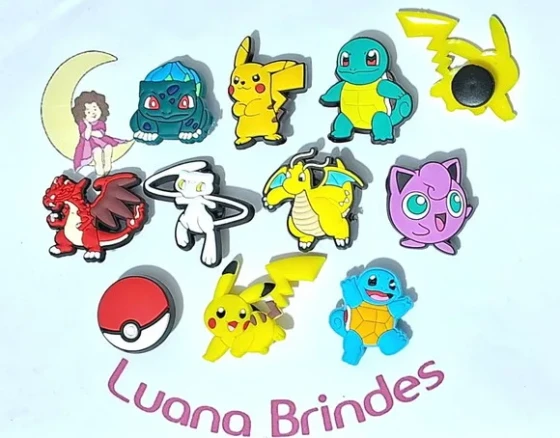 Pins de Crocs Pokemon Emborrachado Pacote com 10 Unidades