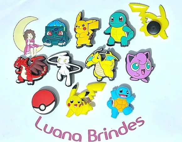 Pins de Crocs Pokemon Emborrachado Pacote com 10 Unidades