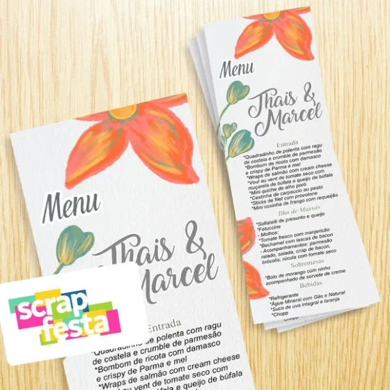 Menu Cardápio Personalizado Casamento Elegante Floral