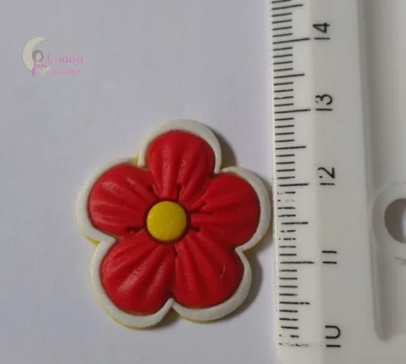 Aplique Flor Vermelha de borracha - pct c/ 7 unidades